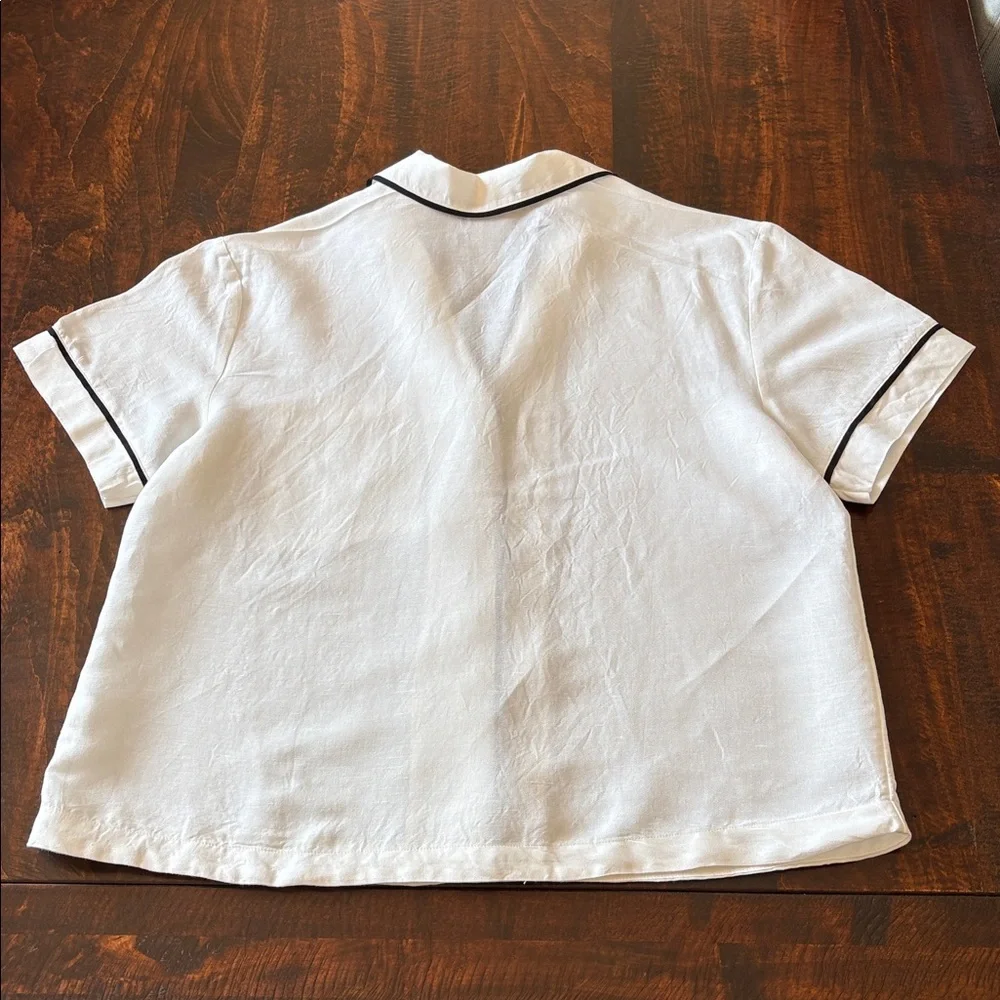 H&M Linen Blend Short Sleeved Shirt White Black Size Medium - Picture 6 of 13
